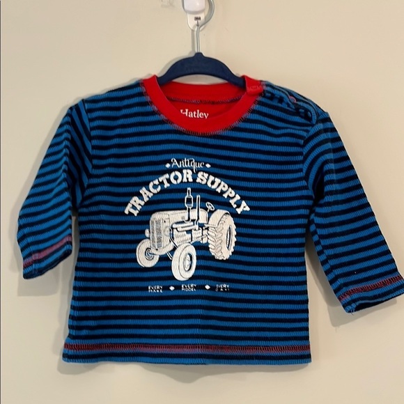Hatley Other - HATLEY Infant 3-6mo Tractor Striped Long Sleeve Cotton Thermal Blue White Red